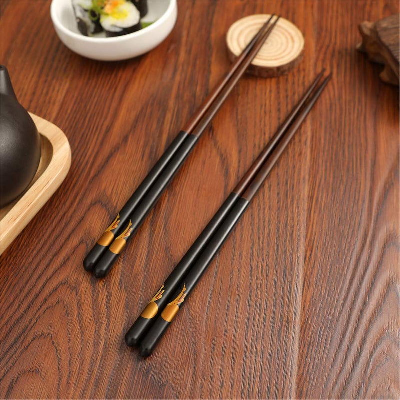 HuaLan Japanese Natural Wood Chopstick Set Reusable Classic Style Chopsticks Non-slip Design Chop Sticks 5 Pairs Gift Set - Image 4